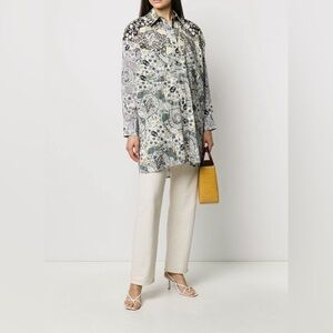 Isabel Marant Etoile Ussaya Ecru Floral Printed Long Button Down Oversized US6